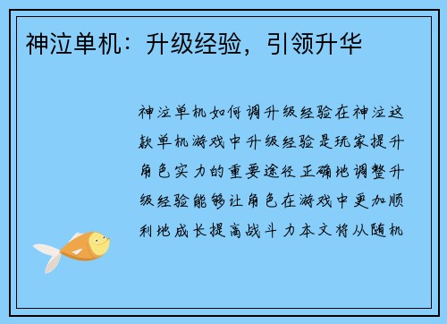 神泣单机：升级经验，引领升华